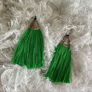 Green Tassel Boho Dangle Earrings